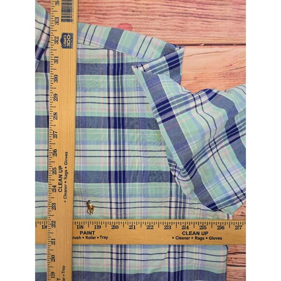 Ralph Lauren Mens XLT Button-Down Plaid Shirt Blue Green Cotton Long Sleeve - Picture 8 of 8
